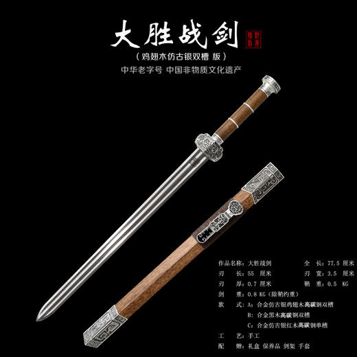 大胜战剑 汉剑 硬剑一体刀剑 龙泉沈广隆宝剑 未开刃 商品图2