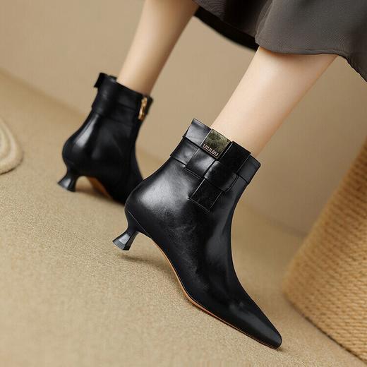 时尚尖头编织牛皮，简约舒适款低跟短靴DB-M5755 商品图3