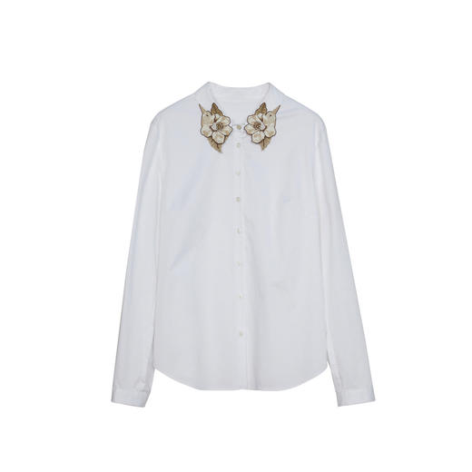 谜底白衬衫长袖女2024春季新款文艺风领口绣花修身衬衣241MC0059 商品图4