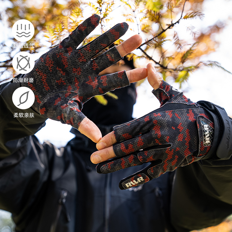 2024新款RVVR路亚钓鱼手套露三指拉雪丽面料防护防晒保暖耐磨