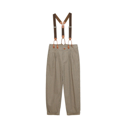 谜底格纹背带裤女2024春新款复古文艺风休闲直筒九分裤241MK0076 商品图4