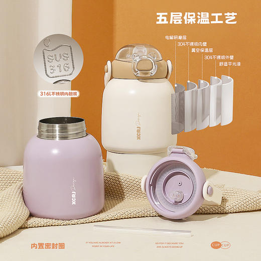 小茶日记布丁嘟嘟儿童保温杯便携手拎316不锈钢弹盖吸管大肚杯 商品图2