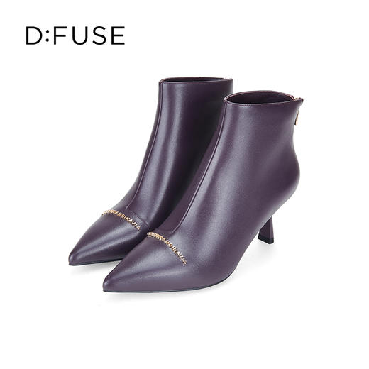 D:FUSE迪芙斯冬季新款短靴女牛皮通勤踝靴金属扣高跟短靴DF34116102 商品图2