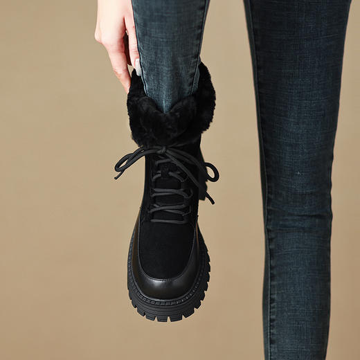 真皮雪地靴，圆头复古系带户外短靴SSS5108 商品图2