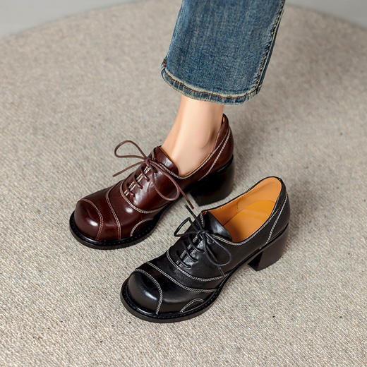 时尚个性，新款圆头真皮粗跟小皮鞋BE-b7126 商品图6