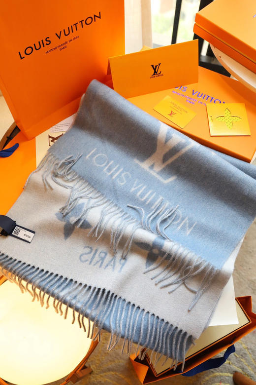 Lv羊绒围巾-蓝灰色 商品图5
