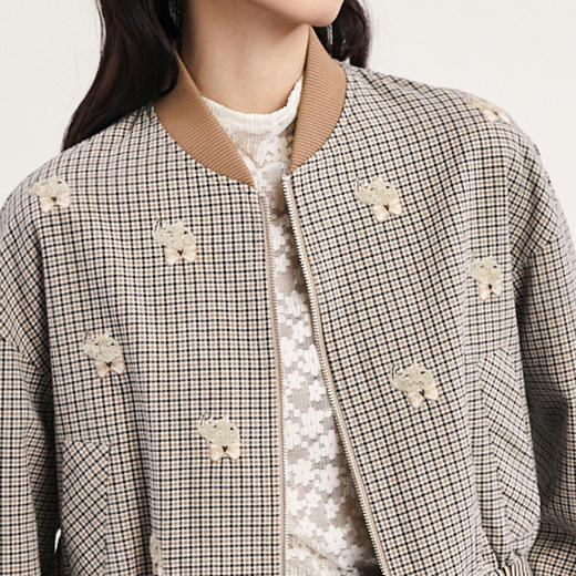 谜底短款棉服女2024春新款复古学院风百搭格纹棒球棉衣241MF0116 商品图3