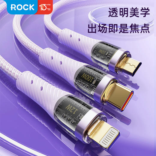 ROCK G20 一拖三透明快充数据线 L=150CM 商品图4