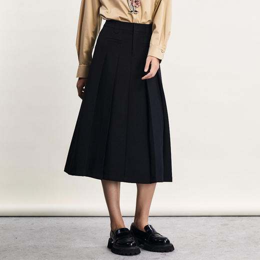 谜底百褶半身裙2024春季新款复古学院风高腰百搭A型长裙241MB0084 商品图1