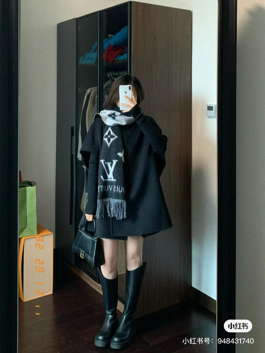 Lv羊绒围巾-黑灰色 商品图7