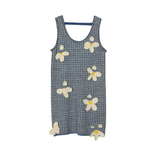 谜底针织连衣裙无袖2024春款复古文艺风花朵绣花直筒裙241MZ0312 商品图4