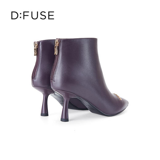 D:FUSE迪芙斯冬季新款短靴女牛皮通勤踝靴金属扣高跟短靴DF34116102 商品图3
