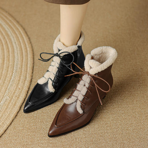 法式尖头，大爆款加毛开侧拉链款穿脱方便里外全真皮短靴DB-M5759M 商品图6