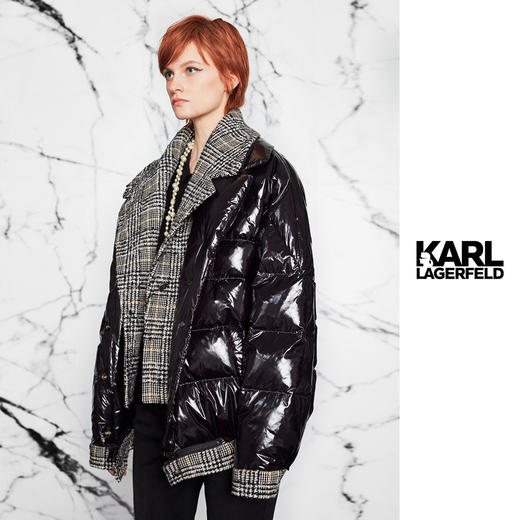 K1W20B0103050042L	KARL LAGERFELD	【老佛爷】90白鹅绒呢子拼接双层领格纹一体女式羽绒服 商品图2