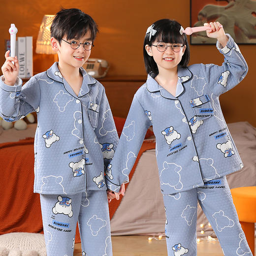 秋冬【空气棉儿童睡衣】开衫翻领 可爱卡通 男女童夹层家居服套装 商品图10