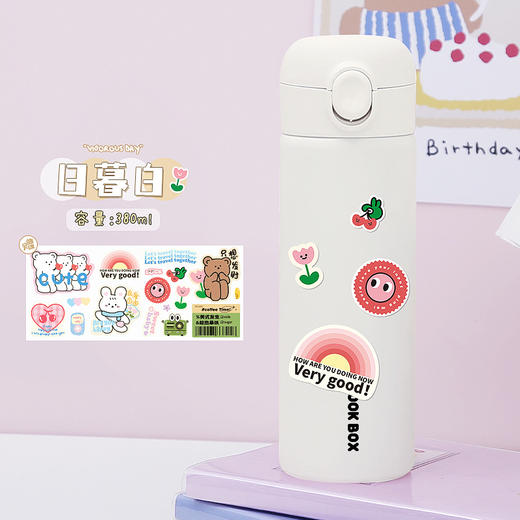 高颜值【唤醒时光弹盖保温杯】卡通贴纸直饮不锈钢保温杯 学生便携弹跳水杯 商品图5