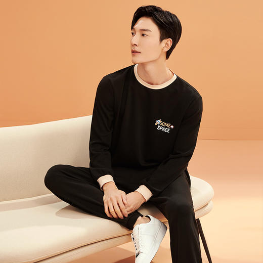 金三塔睡衣男桑蚕丝拉绒加厚保暖印花可外穿家居服套   YZMBD207 商品图2