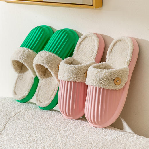 「六色可选！温暖+柔软」毛绒棉拖鞋女薄款秋冬款厚底情侣可拆卸防滑室内居家用月子棉拖鞋 商品图2