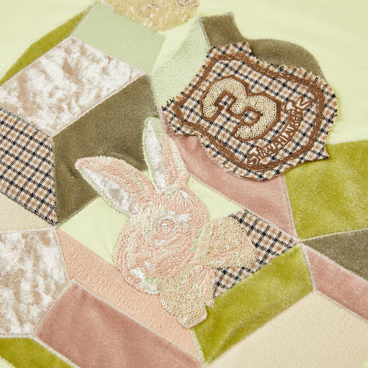 谜底中长款印花T恤短袖女2024春新款学院风圆领宽松上衣241MT0054 商品图3