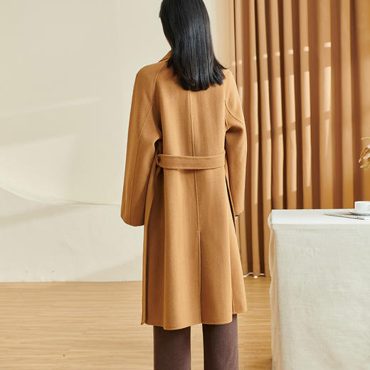 剩M/L/XL/XXL 米思阳2025冬季新款简约经典毛呢外套双面呢100%羊毛系带上衣1841 商品图2