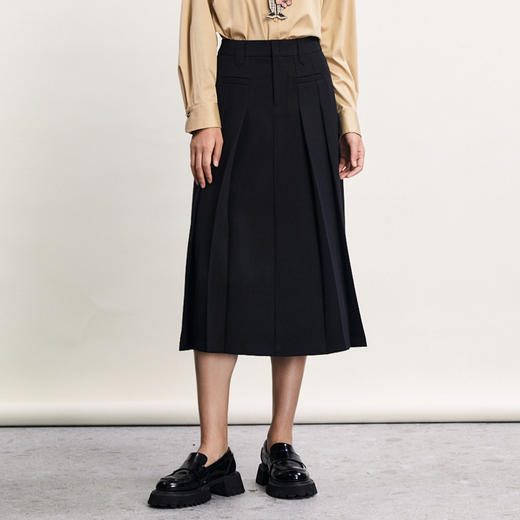 谜底百褶半身裙2024春季新款复古学院风高腰百搭A型长裙241MB0084 商品图0