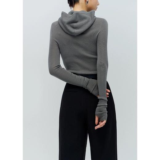 新款法式无压感毛衣叠穿设计感连帽修身打底衫含毛针织衫秋冬 商品图1