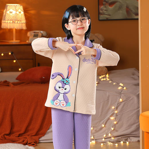 秋冬【空气棉儿童睡衣】开衫翻领 可爱卡通 男女童夹层家居服套装 商品图2