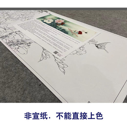 【大彩图】李晓明横幅工笔画白描底稿《总领群芳唯牡丹》牡丹临摹勾线花鸟线稿KA26 商品图2