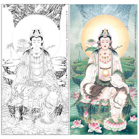【大彩图】李晓明工笔画白描底稿《观音佛像菩萨》临摹勾线人物线稿KA17