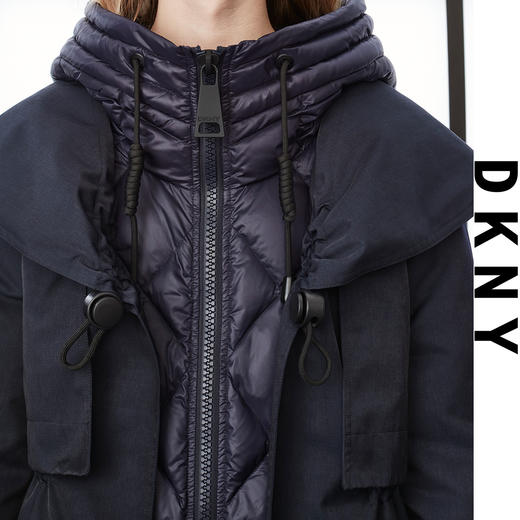 6941737373019	DKNY	【90白鸭绒】加厚假两件设计长款连帽女式羽绒服 藏青色 商品图2