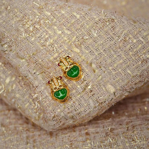 龢盒原创 18k金‮海航‬扣‮典古‬如意‮翠翡‬耳钉 商品图2