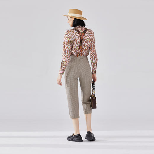 谜底格纹背带裤女2024春新款复古文艺风休闲直筒九分裤241MK0076 商品图2