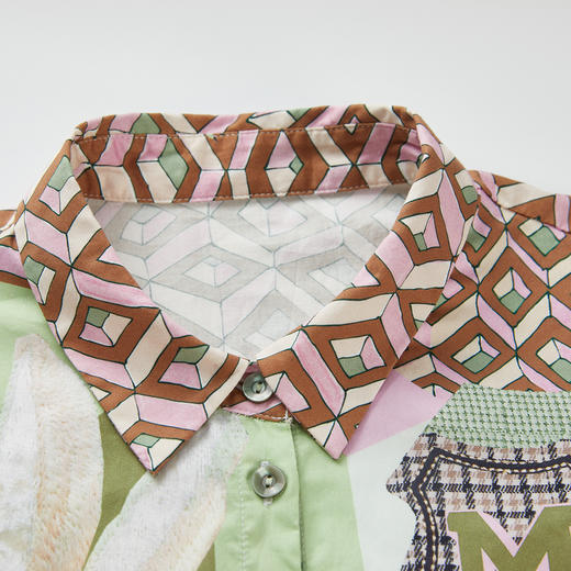 谜底纯棉花衬衫长袖女2024春复古主题原创印花宽松衬衣241MC0049 商品图3