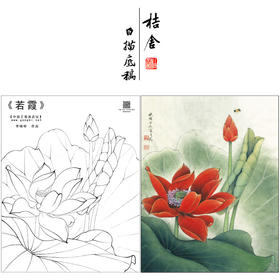 【大彩图】李晓明工笔画白描底稿《若霞》红荷花临摹勾线花鸟线稿K092