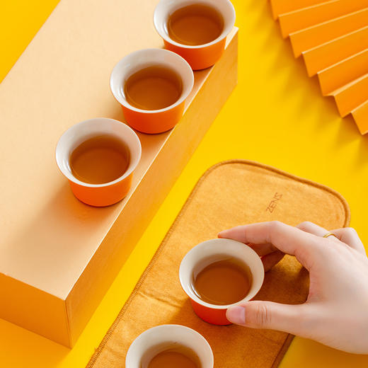 哲品 心想事橙盖碗茶具套装一壶六杯一公道杯配茶巾 商品图3