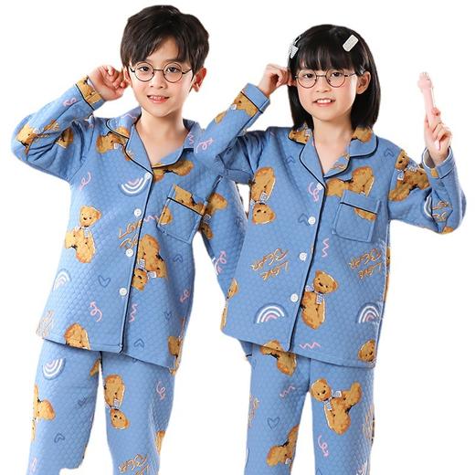 秋冬【空气棉儿童睡衣】开衫翻领 可爱卡通 男女童夹层家居服套装 商品图4