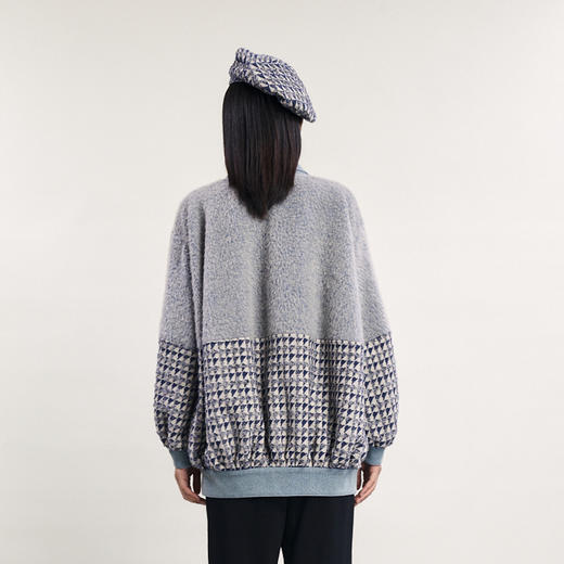 谜底中长款呢子大衣女2024春新款复古拼接感青果领毛呢241MD0095 商品图2