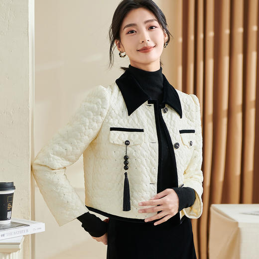 剩XL 米思阳2025秋冬季新款小香风气质夹棉短外套菱格丝绒保暖上衣厚3555 商品图1