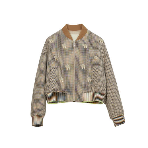 谜底短款棉服女2024春新款复古学院风百搭格纹棒球棉衣241MF0116 商品图4