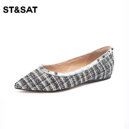 星期六小香风尖头铆钉平底鞋SS4111121A 商品图0