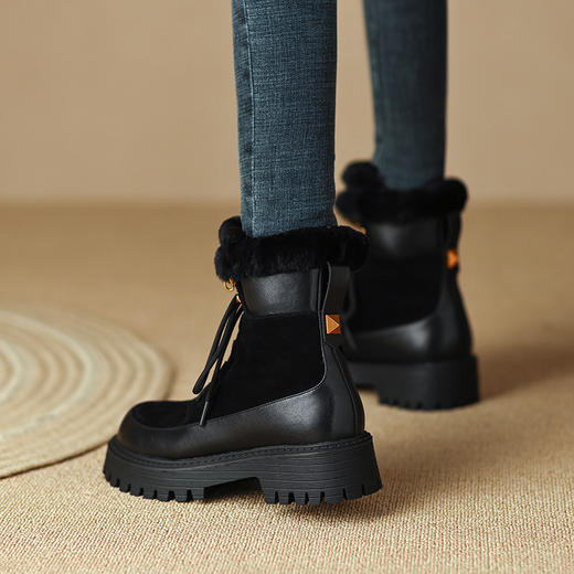 真皮雪地靴，圆头复古系带户外短靴SSS5108 商品图4