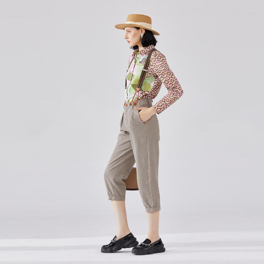 谜底格纹背带裤女2024春新款复古文艺风休闲直筒九分裤241MK0076 商品图1