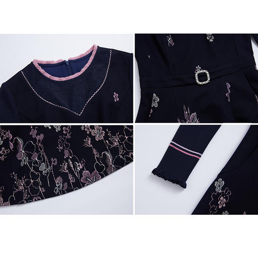 司歌印花针织连衣裙弹力圆领毛织袖冬裙A881021 商品图1