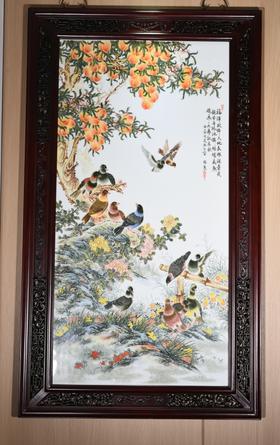 釉中彩万寿和平鸽瓷板