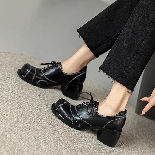 时尚个性，新款圆头真皮粗跟小皮鞋BE-b7126 商品图9