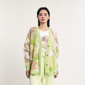 谜底中长款针织开衫女2024春季新款复古风V领单排扣毛衫241MZ0301