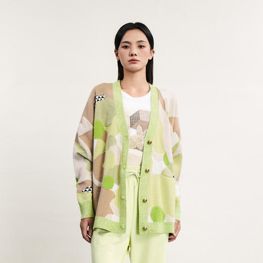 谜底中长款针织开衫女2024春季新款复古风V领单排扣毛衫241MZ0301 商品图0