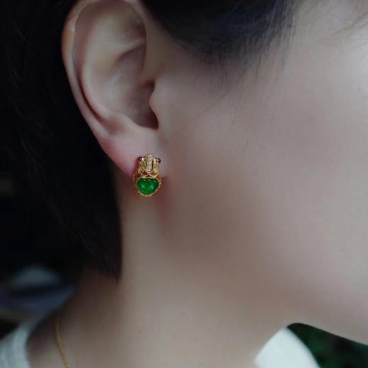 龢盒原创 18k金‮海航‬扣‮典古‬如意‮翠翡‬耳钉 商品图5