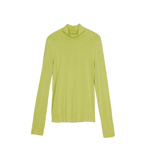 谜底纯色修身T恤长袖女2024春季新款简约半高领叠穿上衣241MT0042 商品图4