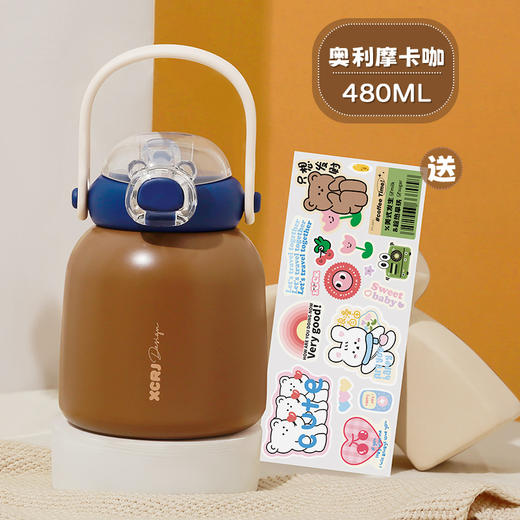 小茶日记布丁嘟嘟儿童保温杯便携手拎316不锈钢弹盖吸管大肚杯 商品图8